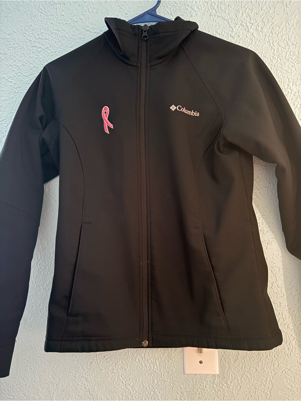 Columbia Women's Black Softshell Jacket with Pink Ribbon Accent